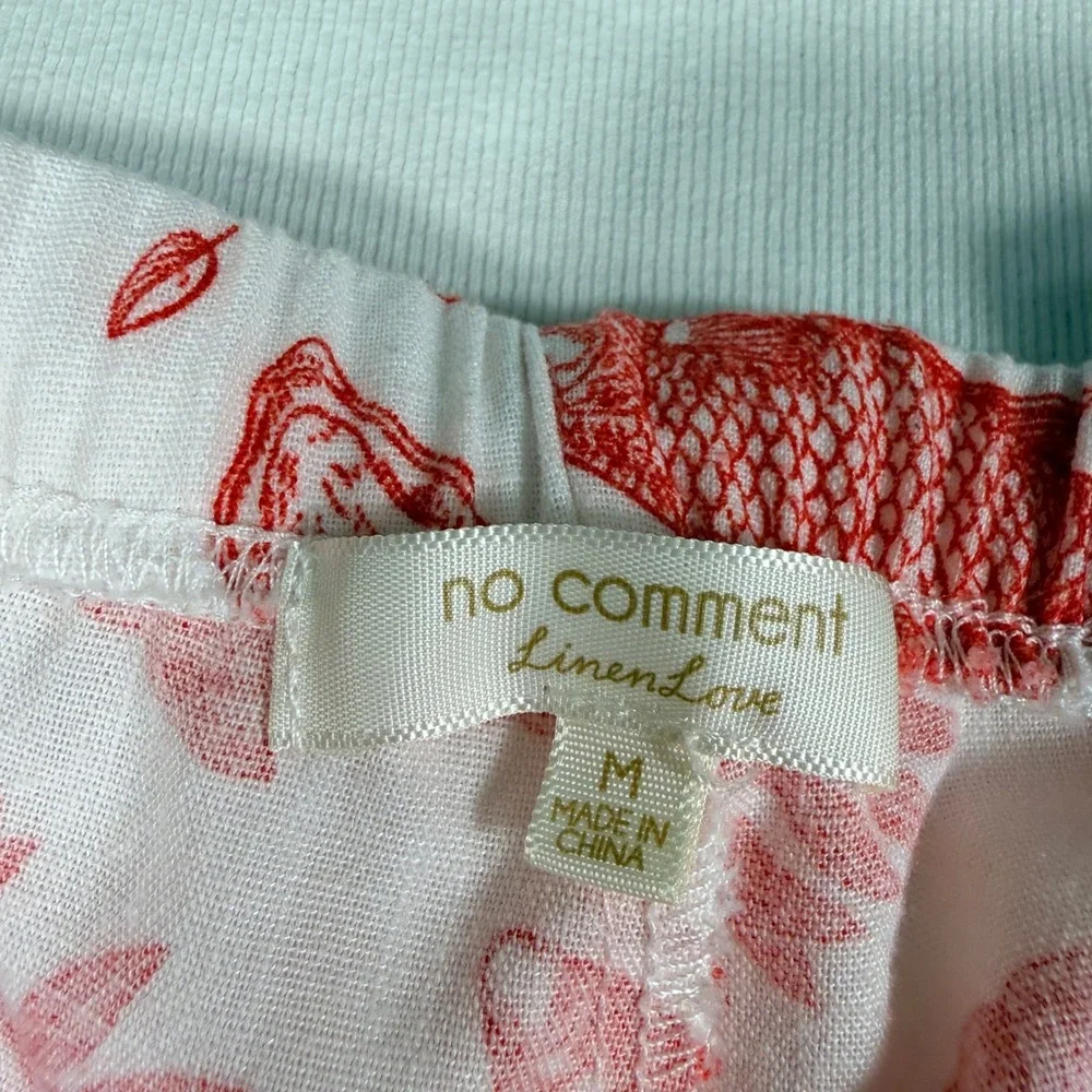 No Comment Pajama Pants M White Red Coastal Fish Shell Print Wide Leg RW436694